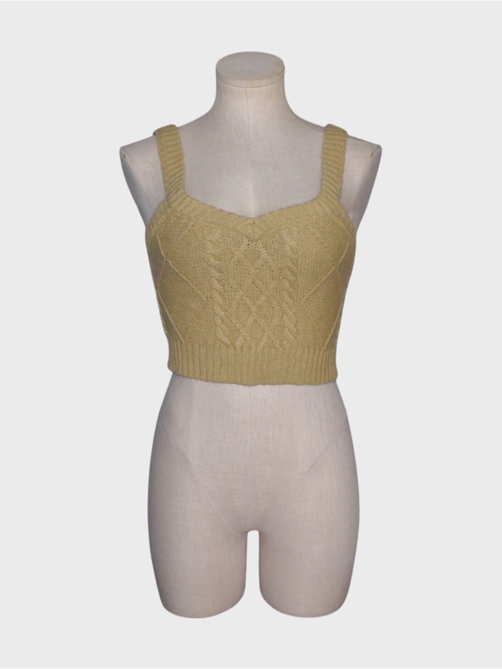 Hazel Moon Cable Knit Sweetheart Neck Cropped Sweater Tank